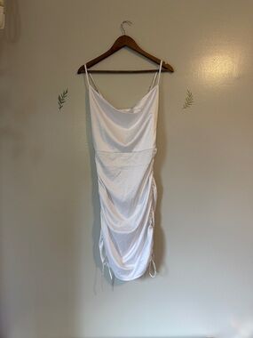 SHEIN White Satin Cowl Neck Ruched Slip Dress